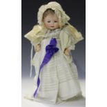 A Bahr & Proschild bisque head doll, impressed '604 4', with brown wig, sleeping blue eyes,