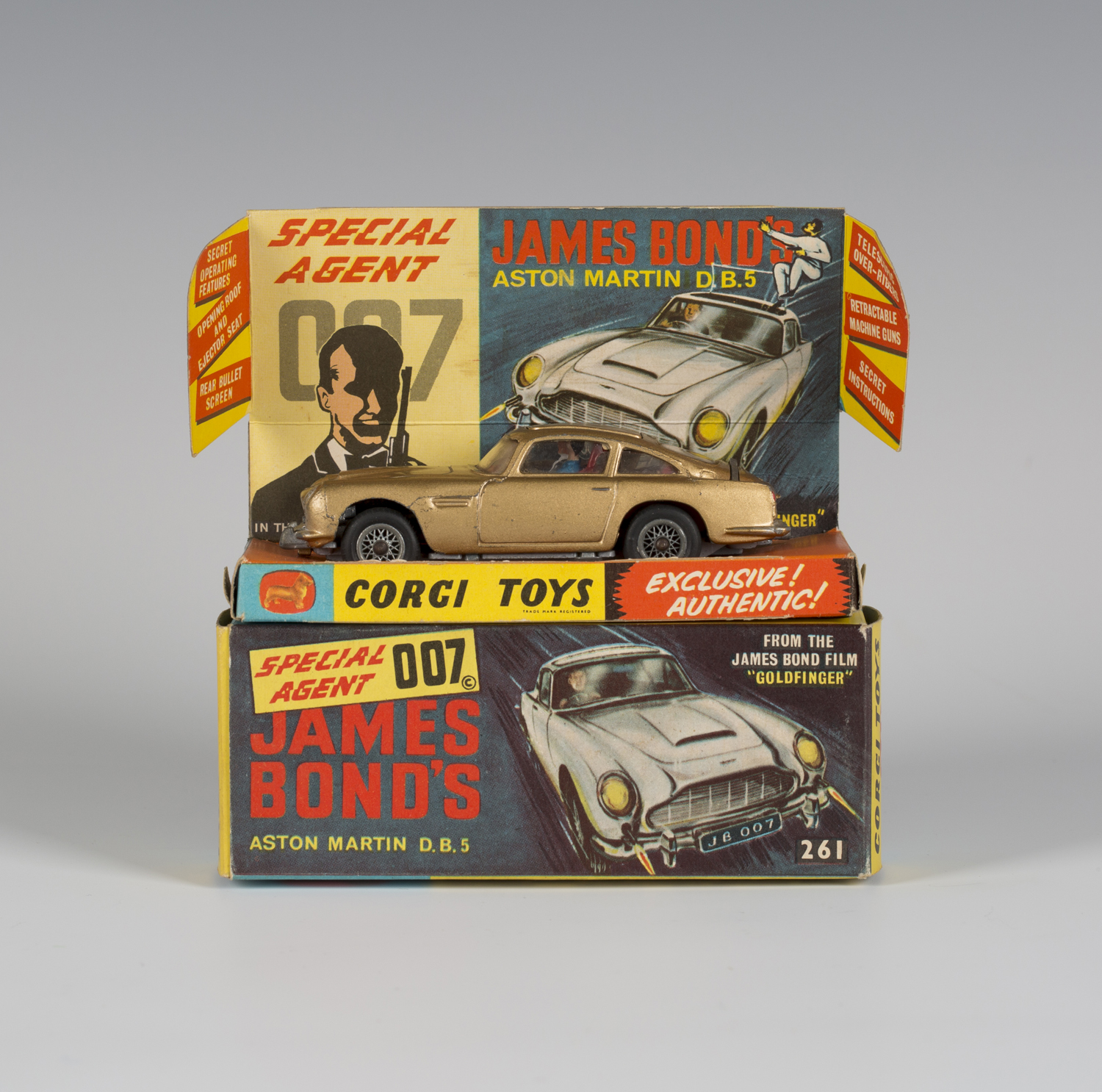 A Corgi Toys No. 261 James Bond's Aston Martin D.B.5, boxed with diorama, two bandit figures, secret