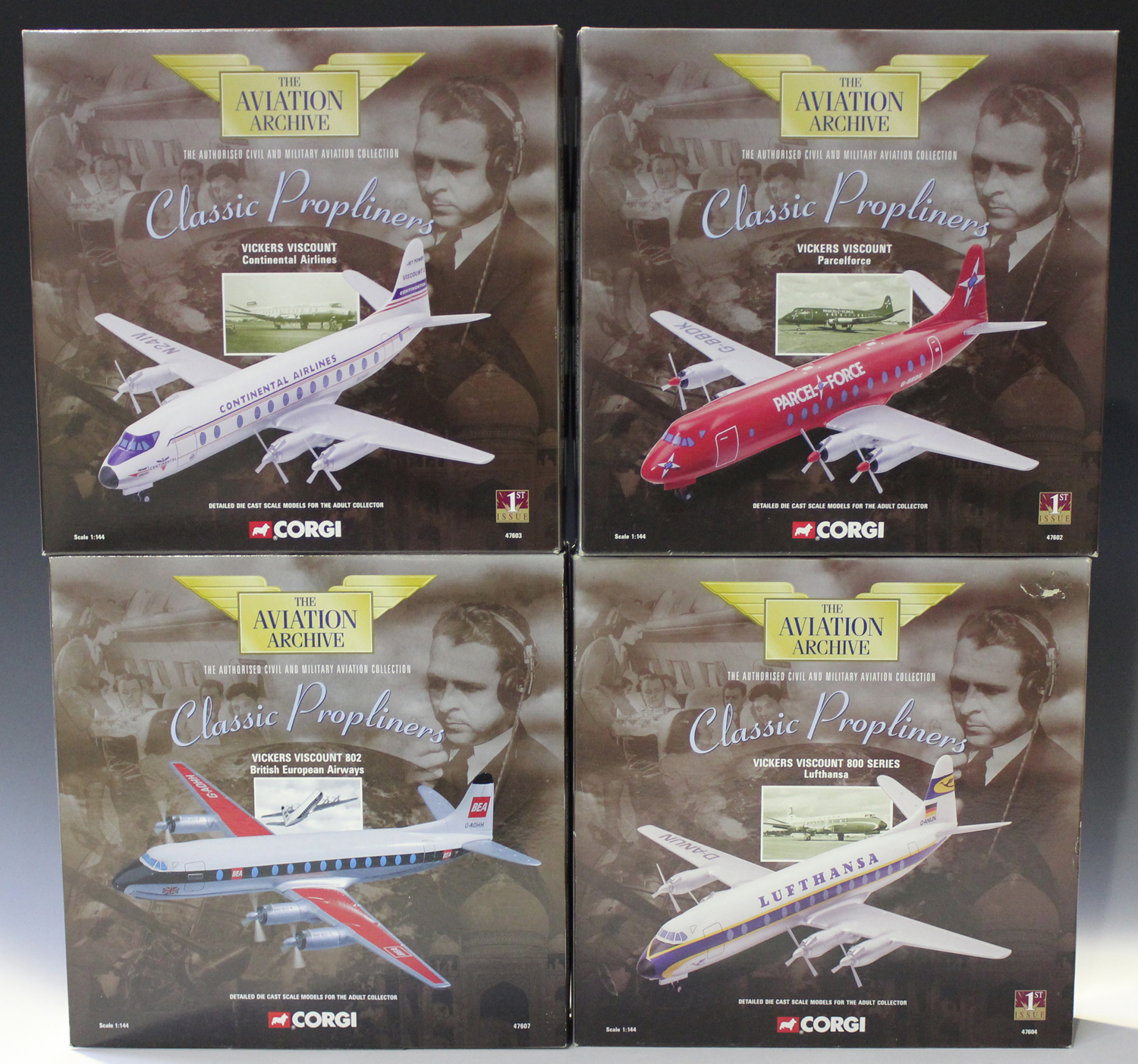 Ten Corgi The Aviation Archive limited edition Classic Propliners aircraft, comprising a No. 47601