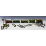 A small collection of Dinky Toys vehicles, comprising a pre-war No. 23A racing car, finished in