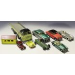 Four Tri-ang Spot-On vehicles, comprising a No. 109 ERF dropside lorry, a No. 102 Bentley saloon,