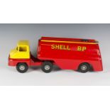 A Tri-ang pressed steel Thames Trader mechanical horse and petrol tanker 'Shell BP', finished in red