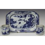 A Chinese blue and white export porcelain meat dish, Qianlong period, painted with ducks swimming