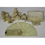 A Chinese Canton export ivory aide-mémoire, mid to late 19th century, each rectangular cover