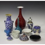 A small collection of Chinese pottery, mostly 19th century, including a white crackle glazed