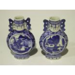 A pair of Chinese blue and white porcelain miniature moonflasks, late 19th/early 20th century,