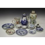 A small collection of Chinese export porcelain, mostly Qianlong period, including a blue and white