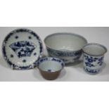 A Chinese blue and white Batavian ware tea bowl and saucer, Qianlong period, each piece painted with