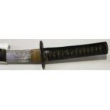 A Japanese wakizashi (shortsword), Meiji period, with slightly curved single-edged blade, the tang