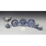 A collection of Chinese blue and white porcelain teaware, Kangxi period and later, comprising