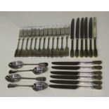 An Elizabeth II canteen of silver Fiddle pattern cutlery, comprising twelve table knives with