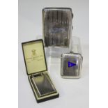 An Edwardian silver and enamelled vesta case, the front engraved with a presentation inscription for