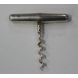 A Victorian silver mounted pocket corkscrew, the tapering cylindrical screw case forming the