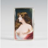 An early 20th century Continental silver and enamel cigar case of curved rectangular form, the front