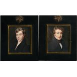 A pair of late 19c miniature portraits of Thomas Robert and Samuel Sidebotham of Holt, watercolour