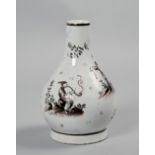 An 18c Delft bottle vase painted in manganese with Oriental figures on a white ground, these being