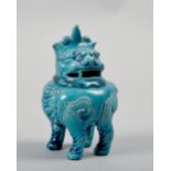 A Chinese novelty pot and cover of blue ground in the form of a Dog of Foe, 5.75in h.