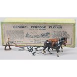 A Britians General Purpose plough with two horses no.6F, in green box.