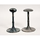 A Victorian egg iron together with a mushroom iron, both on stands, 8in & 7.5in h.