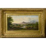 J Westhall - On the Usk, signed, oil on canvas, framed and glazed, 7.5in x 15in.