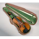 A Gescher bohemian cased violin and bow, early 20c.