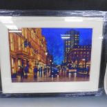 Lawes 01 - London night time street scene, signed and dated, pastille, framed and glazed, 18in x