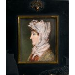 A late 18c/early 19c miniature portrait of Elizabeth Powell of Holt, 1751/1821, watercolour and