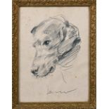 Robert Oscar Lenkiewicz - three pencils drawings of dogs heads, signed, framed and glazed, 14.5in