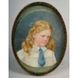 An oval framed miniature portrait of a young girl, c.1910/20, watercolour, framed and glazed, 3.