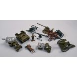 Collection of cold painted military and army figures and vehicles including cannons and truck,some