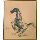 Sonil Das - a wild horse, signed, black chalk and colourwash, framed, 28.5in x 23.5in.