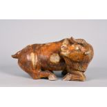 A Chinese glazed pottery figure of a buffalo, 17.5in l.