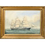 J Hall - clipper ship 'Glencairn' Tom Fawcet Capt. signed and titled watercolour, framed and glazed,