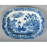 An early 19c Pearlware meat plate, decorated with a lady with attendants and parasol, 12.5in w.