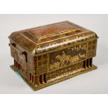 A 19c Erhard & Sohne jewellery casket, two handled and with lift out velvet lined trays, the whole