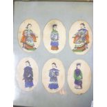 Six Eastern watercolours on silk depicting various characters in ceremonial dress,