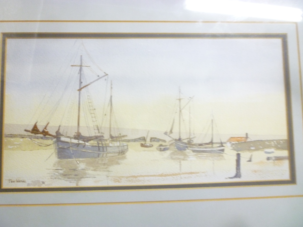 Tom Walters - watercolour "The Ketches and Bessie quietly wait at Vellator Quay,