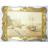 L**Mortimer - watercolour Harbour scene with fishing boats, signed,