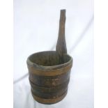 An old metal-bound oak vessel with long handle 17" high