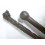 An old Burmese carved teak gentlemans walking cane,