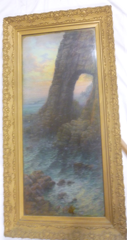 Artist Unknown - pastel Cornish coastal scene,