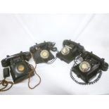 Four various vintage black telephones, three with chromium plated dials, internal telephone,