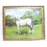 E**Gilman - oil on board Study of a grey horse in a paddock, signed,