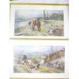 A pair of coloured prints depicting river scene with children and horse and a country scene with