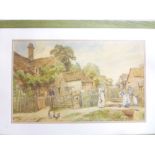 A**McDonald - watercolour Farmyard scene with numerous figures, signed,