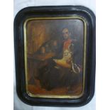 Artist unknown - Oil on board Portrait of a seated French Cavalry Officer, indistinctly signed,