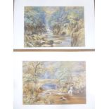 E**Salter - watercolours Classical river scenes with figures, signed and dated 1891,