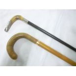 A gentleman's silver mounted presentation walking cane with horn handle and ebony shaft,