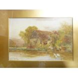 Stuart Lloyd - watercolour River scene with figures and cottage, signed and dated 1909,