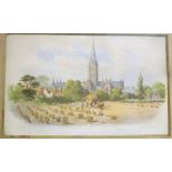 F**P**Barraud - watercolour A view of Salisbury, signed,